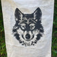 Wolf Lover Tea Towel 100% Linen Plus Free Antler Key Ring